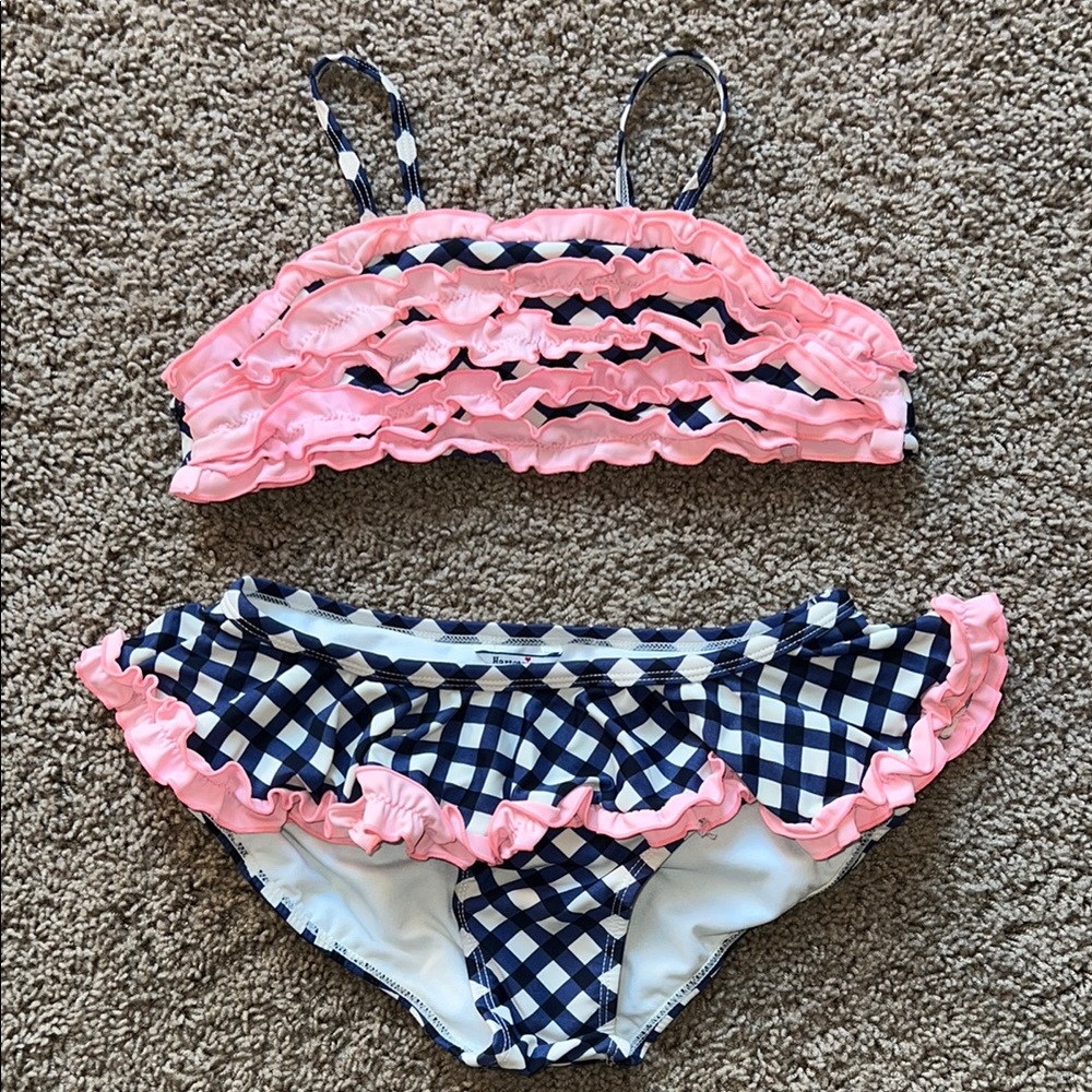 Pink and Blue Hartstrings Ruffle Bikini Set size 10